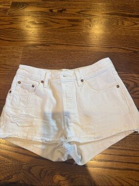 Levi's White Distressed High-Rise Denim Shorts